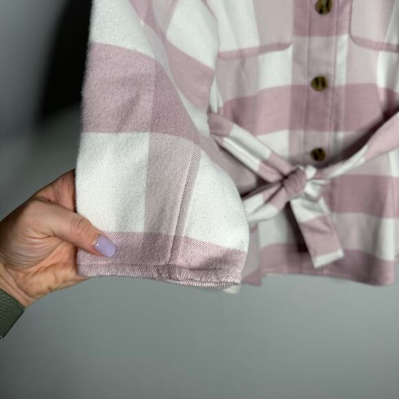 A New Day Women's Pink +‎ White Belted Waist Buttoned Checkered Shacket Size S - Picture 2 of 7